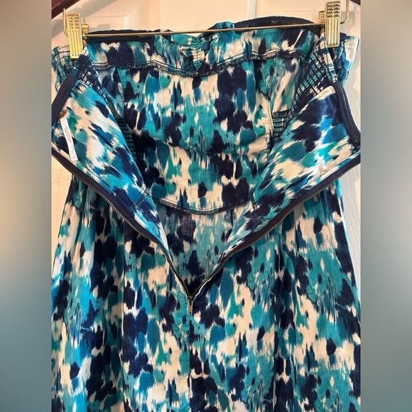 FREE PEOPLE Sz 8 Blue Teal White Splatter Ikat Brushstroke Watercolor Mini Dress - Picture 4 of 10